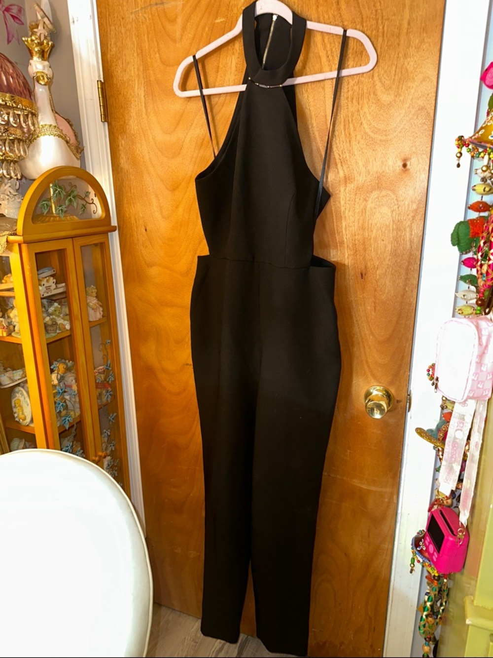 BCBGMaxAzria Black Halter-Neck Cutout Jumpsuit